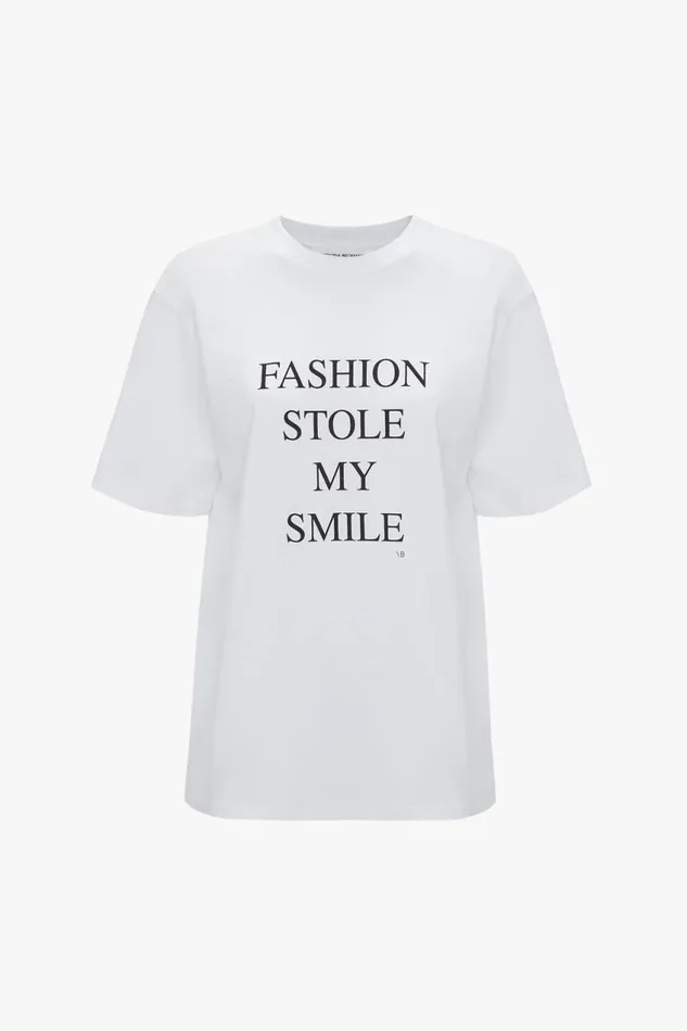 TShirts and Sweatshirts Women Victoria Beckham Fashion Stole My Smile Slogan TShirt In White