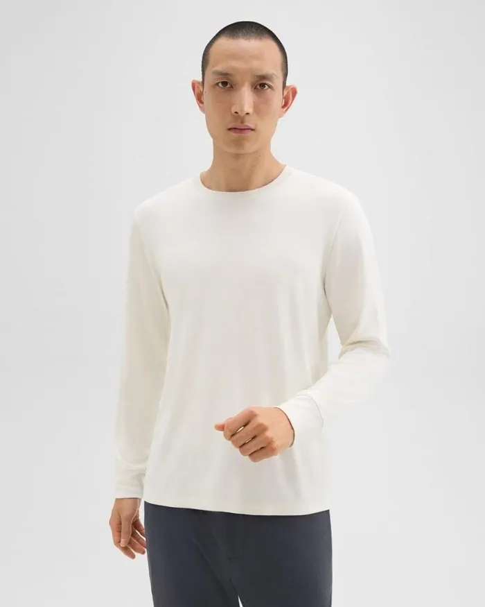 TShirts Polos Men Theory Essential LongSleeve Tee In Anemone Modal Jersey Winter White