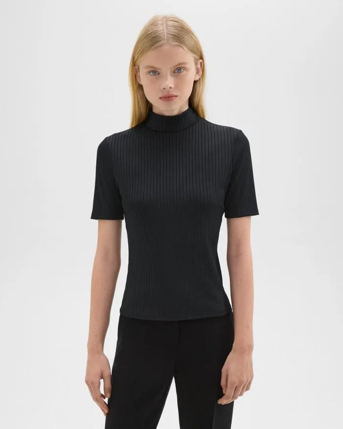 TShirts Tank Tops Women Theory Mock Neck ShortSleeve Top In Rib Knit Black