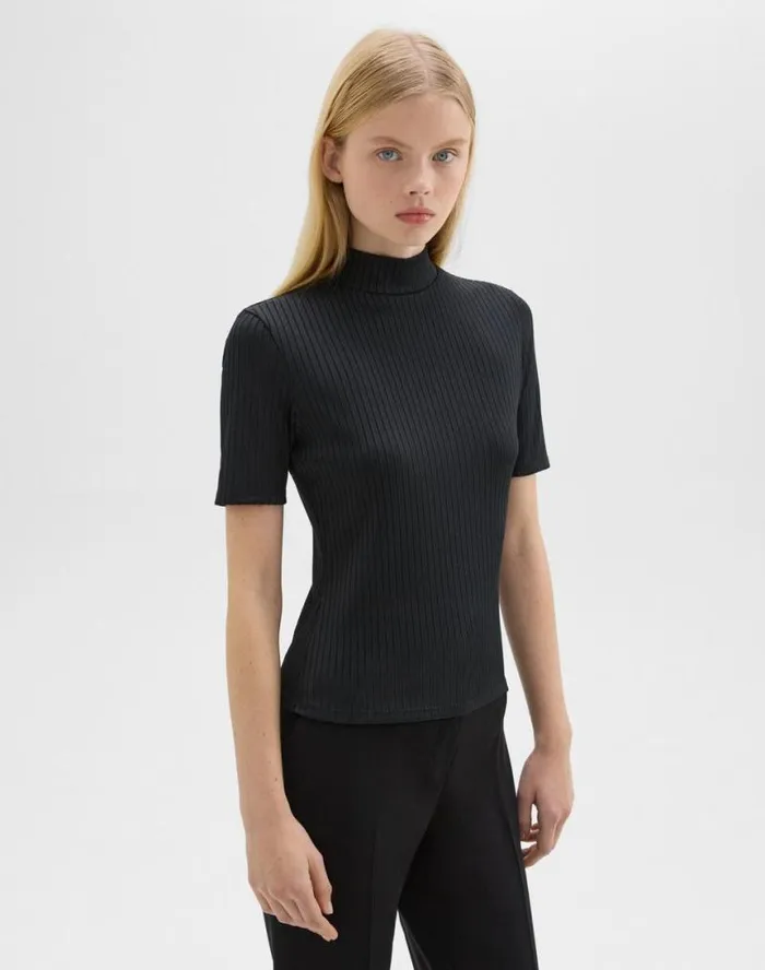 TShirts Tank Tops Women Theory Mock Neck ShortSleeve Top In Rib Knit Black TShirts Tank Tops Women Theory Mock Neck ShortSleeve Top In Rib Knit Black