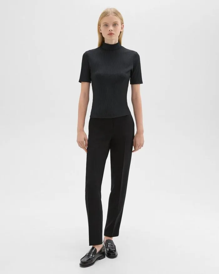 TShirts Tank Tops Women Theory Mock Neck ShortSleeve Top In Rib Knit Black TShirts Tank Tops Women Theory Mock Neck ShortSleeve Top In Rib Knit Black