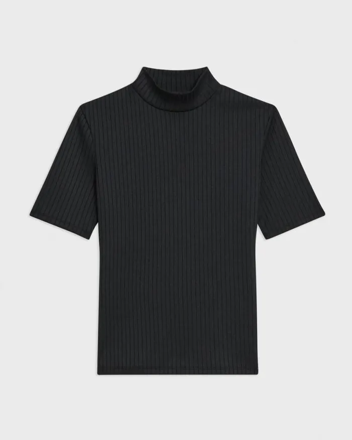 TShirts Tank Tops Women Theory Mock Neck ShortSleeve Top In Rib Knit Black TShirts Tank Tops Women Theory Mock Neck ShortSleeve Top In Rib Knit Black