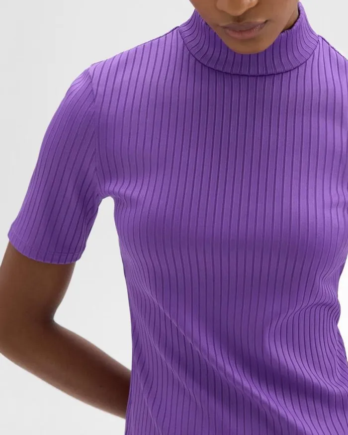 TShirts Tank Tops Women Theory Mock Neck ShortSleeve Top In Rib Knit Bright Peony TShirts Tank Tops Women Theory Mock Neck ShortSleeve Top In Rib Knit Bright Peony