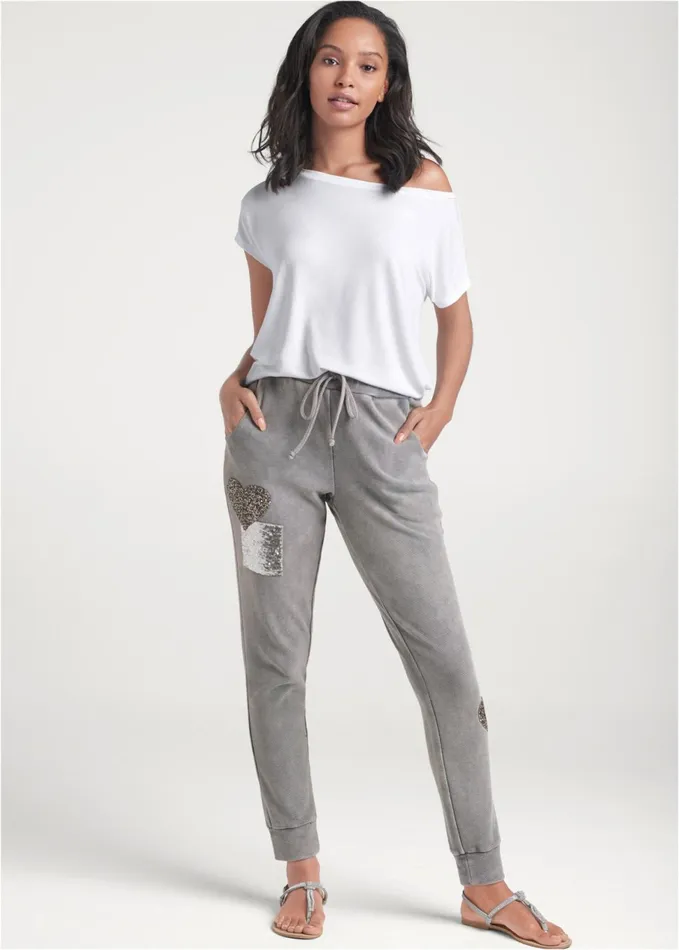 TEXTURED SPARKLE JOGGERS Grey Women VENUS Bottoms