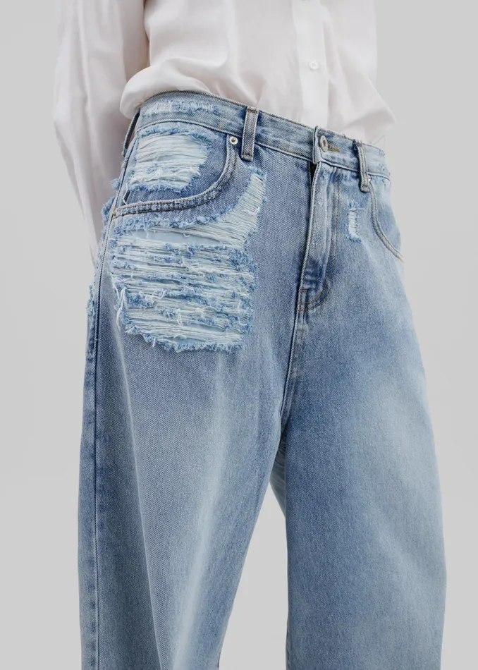 The Frankie Shop Bottoms Ceres Ripped Jeans 8211 Worn Wash 8211 Women