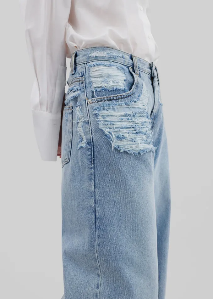 The Frankie Shop Bottoms Ceres Ripped Jeans 8211 Worn Wash 8211 Women
