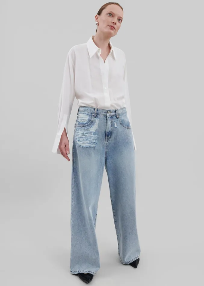 The Frankie Shop Bottoms Ceres Ripped Jeans 8211 Worn Wash 8211 Women