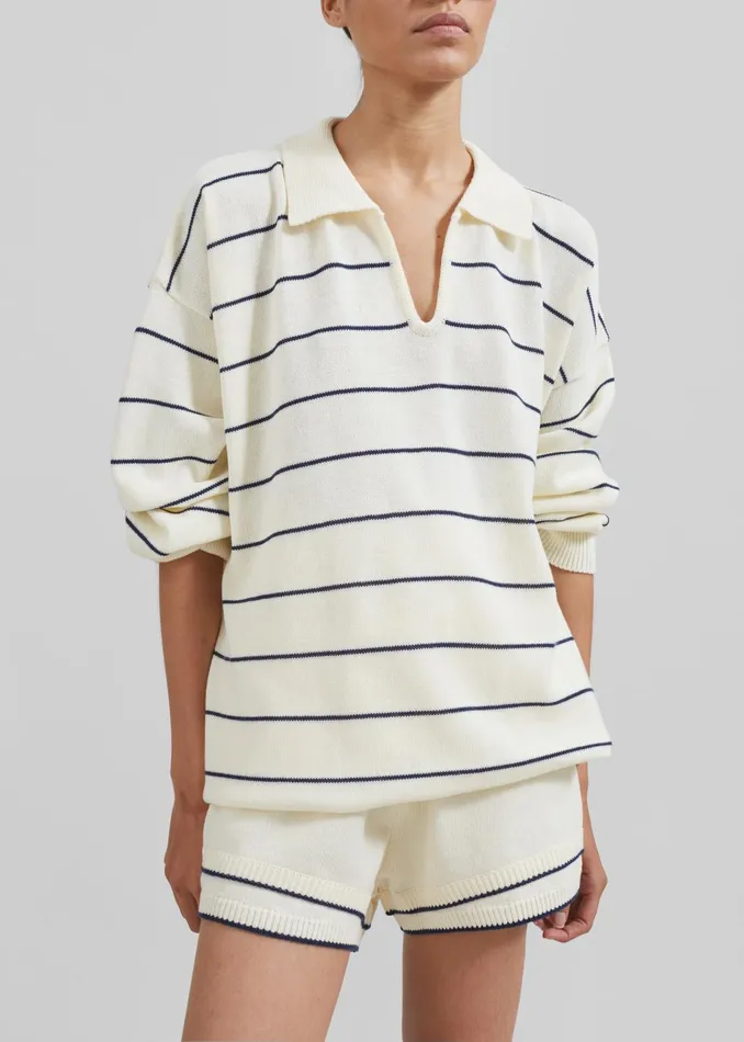 The Frankie Shop Bottoms Claudia Knit Shorts 8211 CreamNavy Stripe 8211 Women