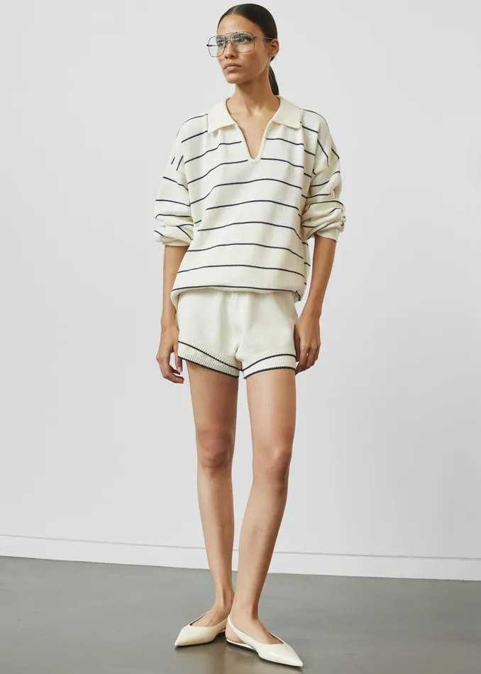The Frankie Shop Bottoms Claudia Knit Shorts 8211 CreamNavy Stripe 8211 Women