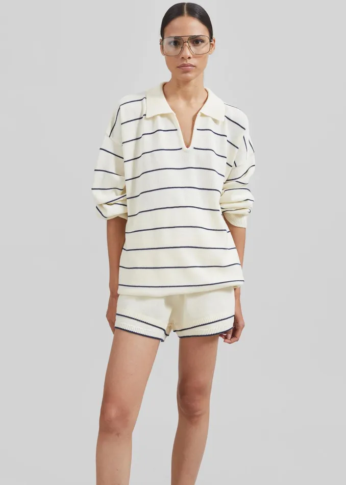 The Frankie Shop Bottoms Claudia Knit Shorts 8211 CreamNavy Stripe 8211 Women
