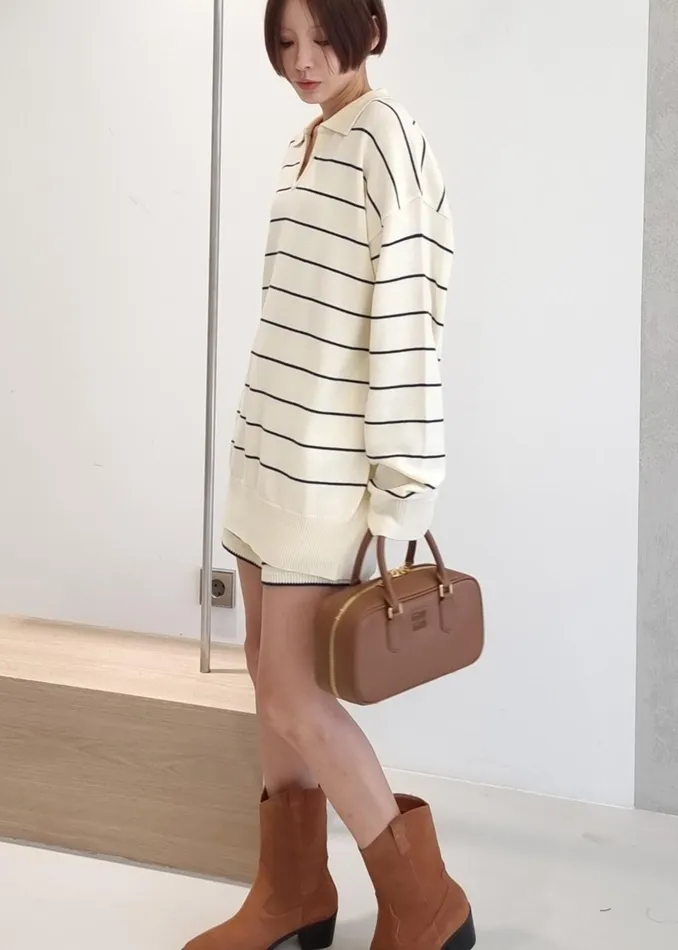 The Frankie Shop Bottoms Claudia Knit Shorts 8211 CreamNavy Stripe 8211 Women