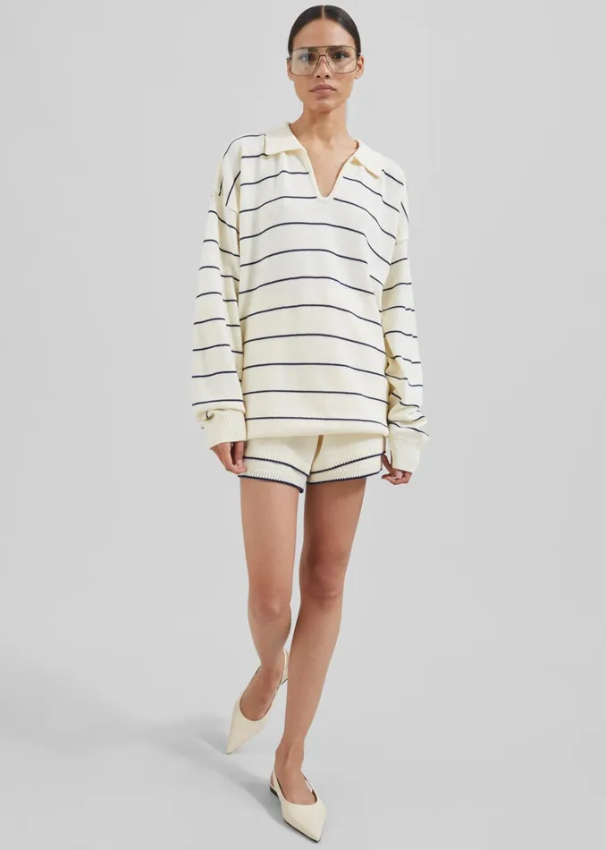 The Frankie Shop Bottoms Claudia Knit Shorts 8211 CreamNavy Stripe 8211 Women