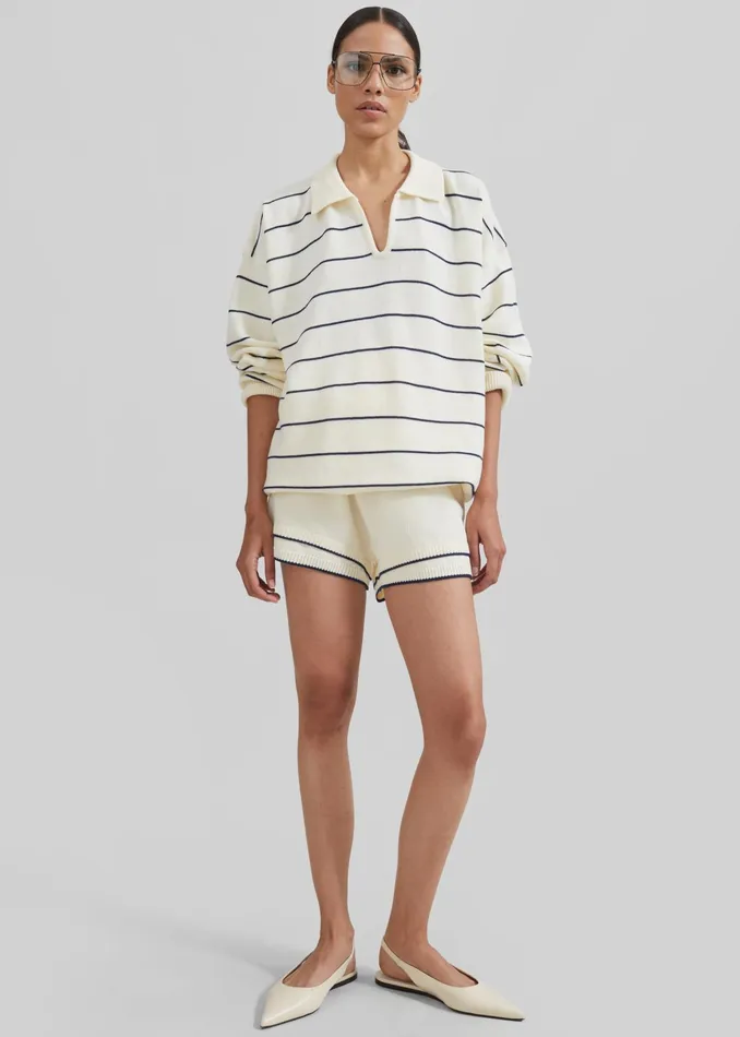 The Frankie Shop Bottoms Claudia Knit Shorts 8211 CreamNavy Stripe 8211 Women