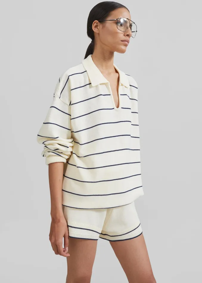 The Frankie Shop Bottoms Claudia Knit Shorts 8211 CreamNavy Stripe 8211 Women