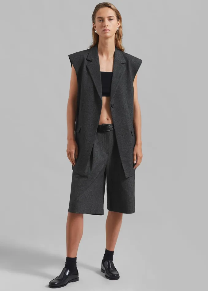 The Frankie Shop Bottoms Isara Pleated Shorts 8211 Dark Grey Melange 8211 Women