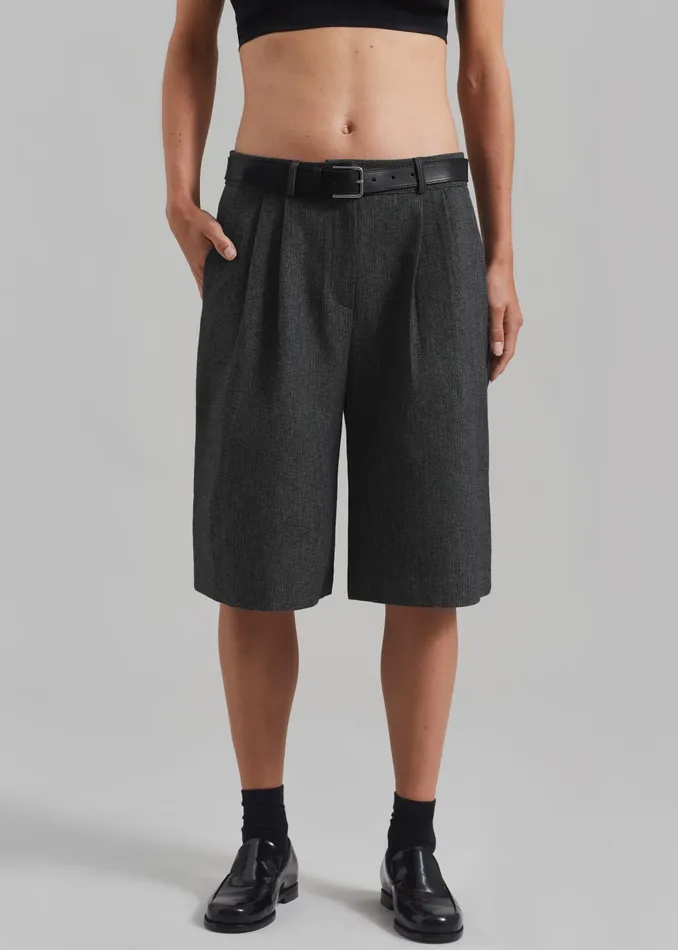The Frankie Shop Bottoms Isara Pleated Shorts 8211 Dark Grey Melange 8211 Women