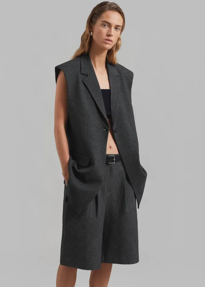The Frankie Shop Bottoms Isara Pleated Shorts 8211 Dark Grey Melange 8211 Women