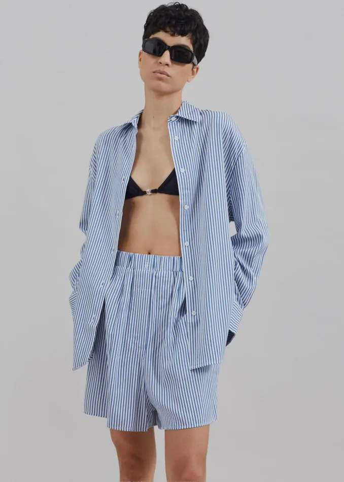 The Frankie Shop Bottoms Lui Fluid Boxer Shorts 8211 WhiteBlue Stripe 8211 Women The Frankie Shop Bottoms Lui Fluid Boxer Shorts 8211 WhiteBlue Stripe 8211 Women