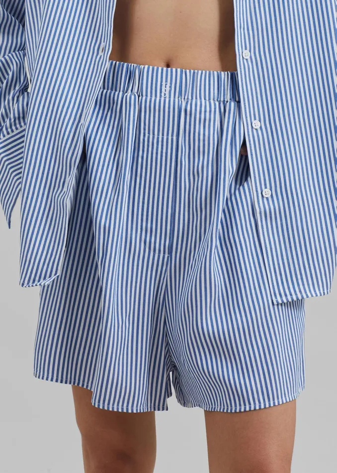 The Frankie Shop Bottoms Lui Fluid Boxer Shorts 8211 WhiteBlue Stripe 8211 Women