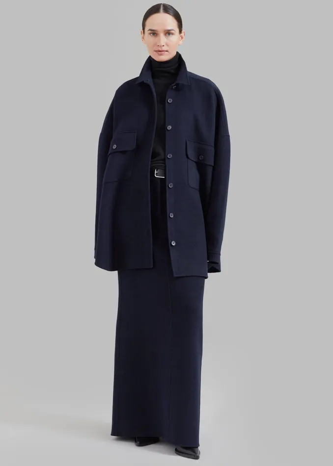 The Frankie Shop Bottoms Malvo Long Wool Pencil Skirt 8211 Navy 8211 Women