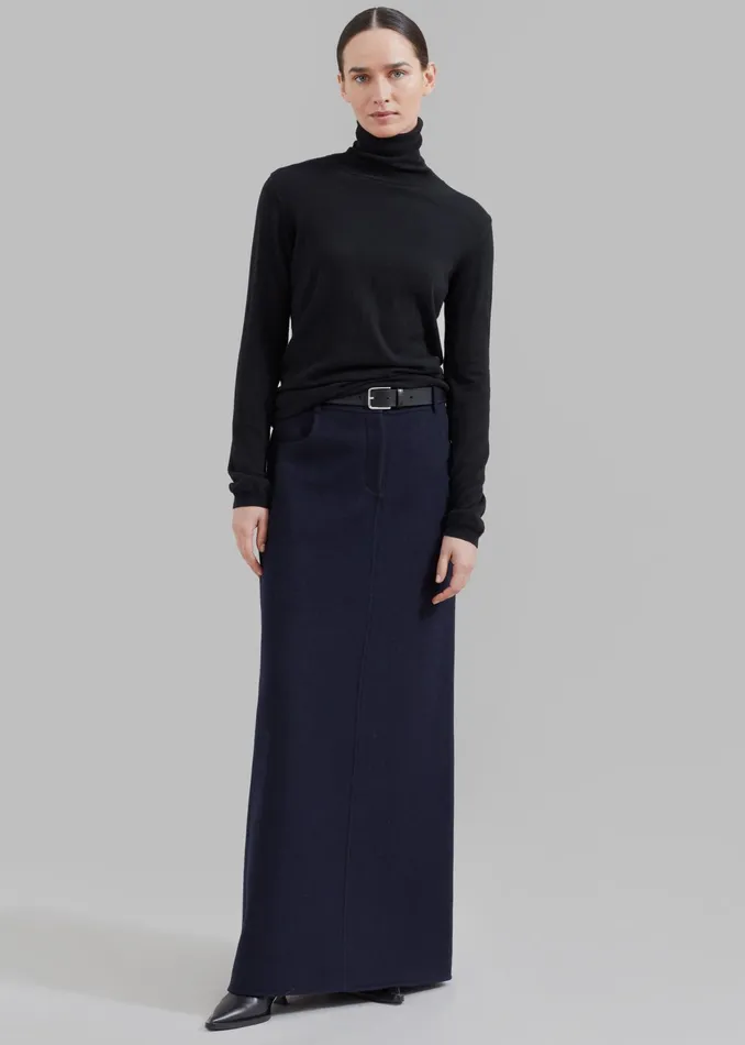 The Frankie Shop Bottoms Malvo Long Wool Pencil Skirt 8211 Navy 8211 Women