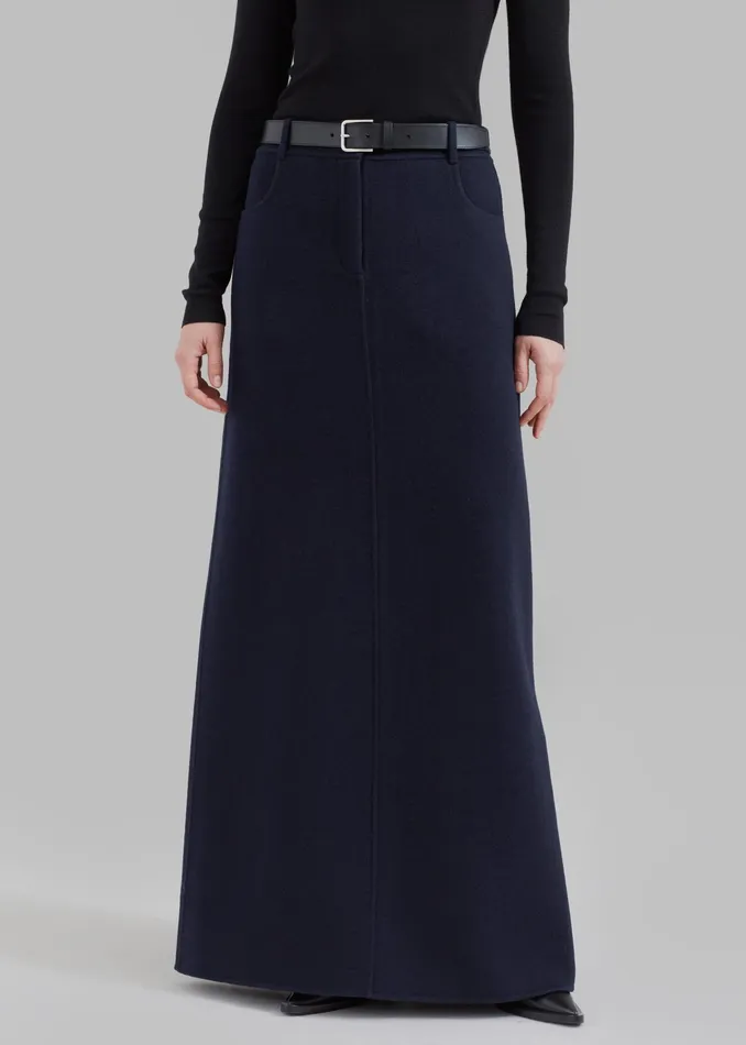 The Frankie Shop Bottoms Malvo Long Wool Pencil Skirt 8211 Navy 8211 Women
