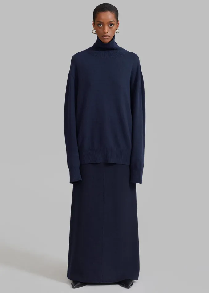 The Frankie Shop Bottoms Malvo Long Wool Pencil Skirt 8211 Navy 8211 Women