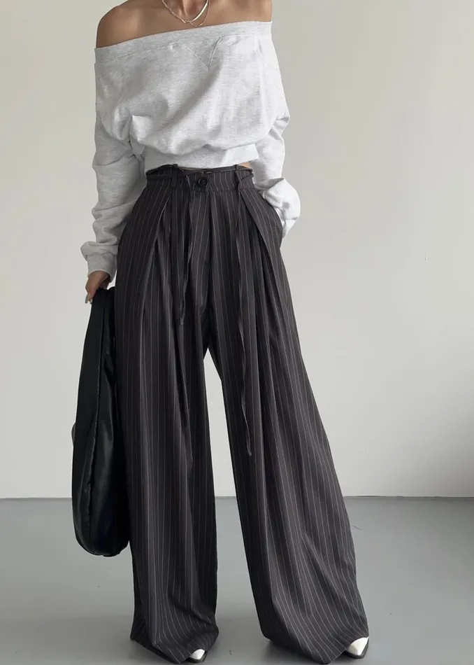 The Frankie Shop Bottoms Noor Wide Pants 8211 Grey Pinstripe 8211 Women