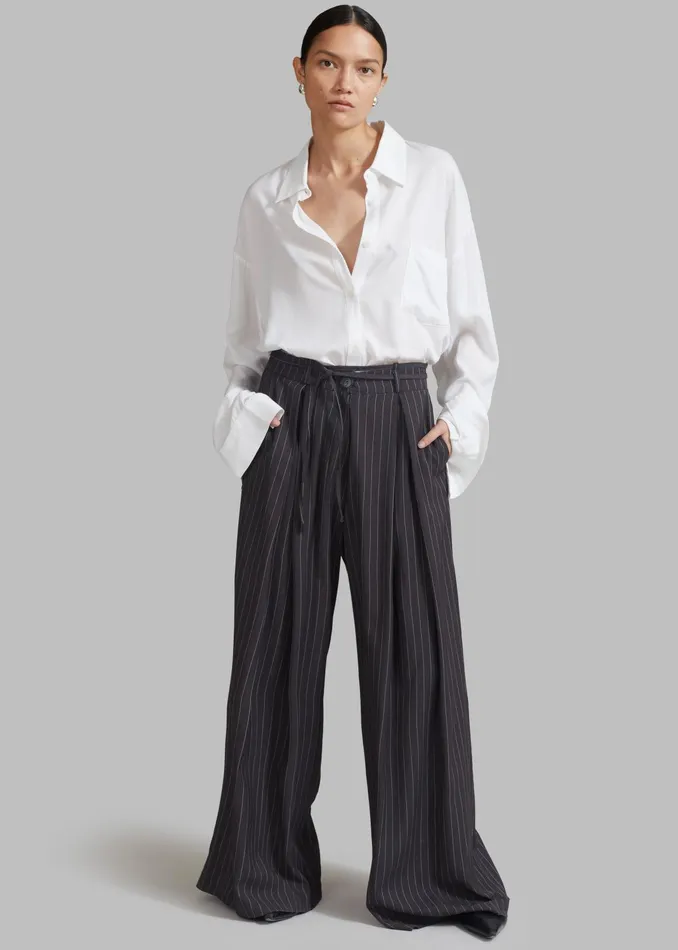 The Frankie Shop Bottoms Noor Wide Pants 8211 Grey Pinstripe 8211 Women