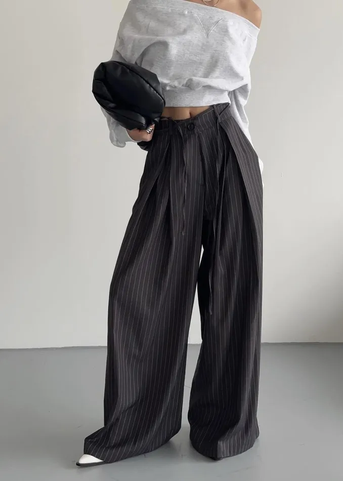 The Frankie Shop Bottoms Noor Wide Pants 8211 Grey Pinstripe 8211 Women