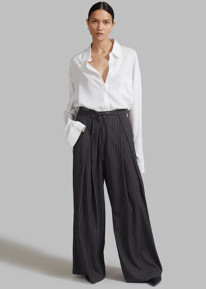 The Frankie Shop Bottoms Noor Wide Pants 8211 Grey Pinstripe 8211 Women