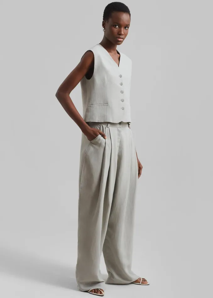 The Frankie Shop Bottoms Piper Pleated Trousers 8211 Sage 8211 Women