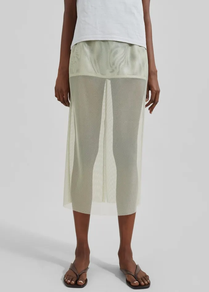 The Frankie Shop Bottoms Verna Semi Sheer Midi Skirt 8211 Moss Green 8211 Women