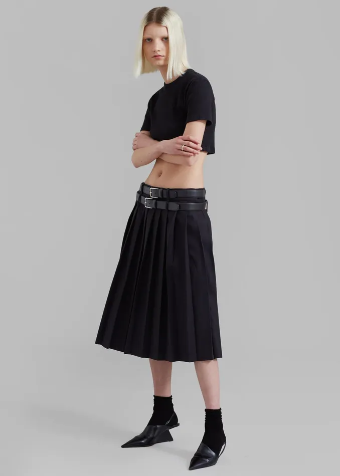 The Frankie Shop Bottoms Wednesday Belted Pleated Skirt 8211 Black 8211 Women