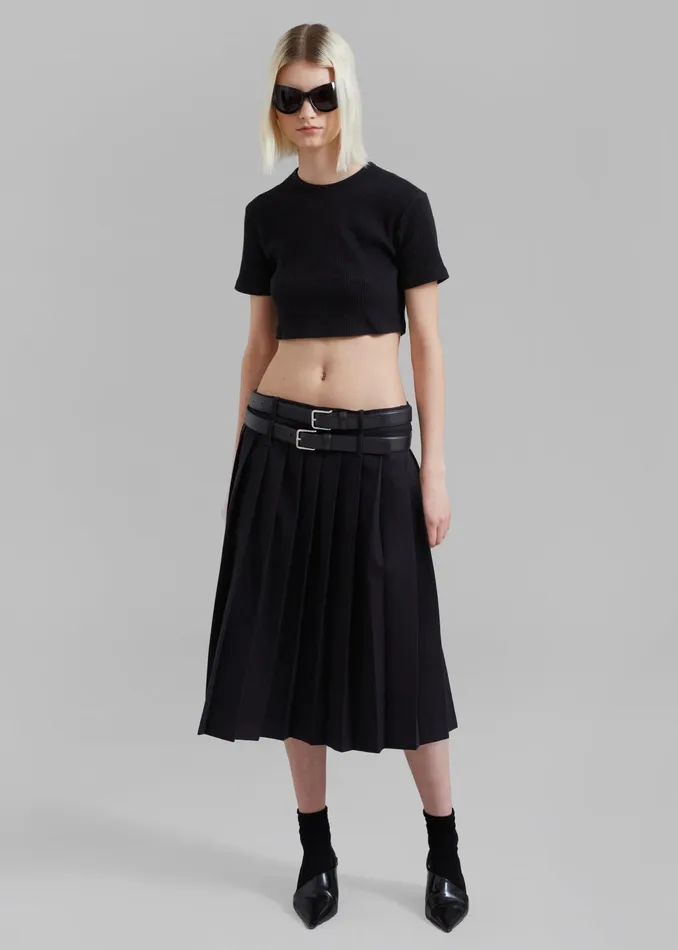 The Frankie Shop Bottoms Wednesday Belted Pleated Skirt 8211 Black 8211 Women