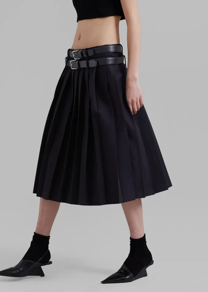The Frankie Shop Bottoms Wednesday Belted Pleated Skirt 8211 Black 8211 Women