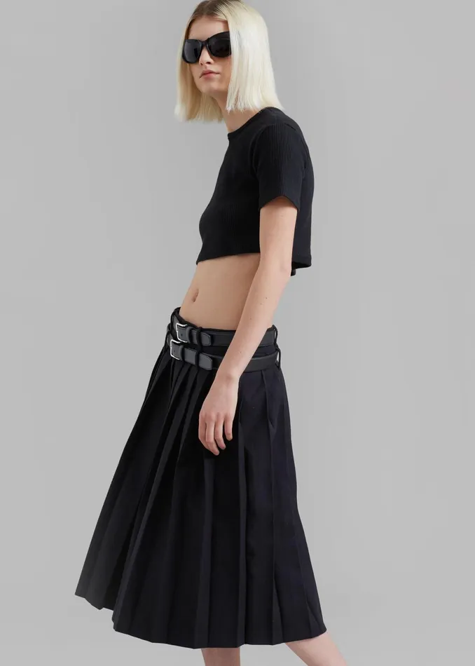 The Frankie Shop Bottoms Wednesday Belted Pleated Skirt 8211 Black 8211 Women