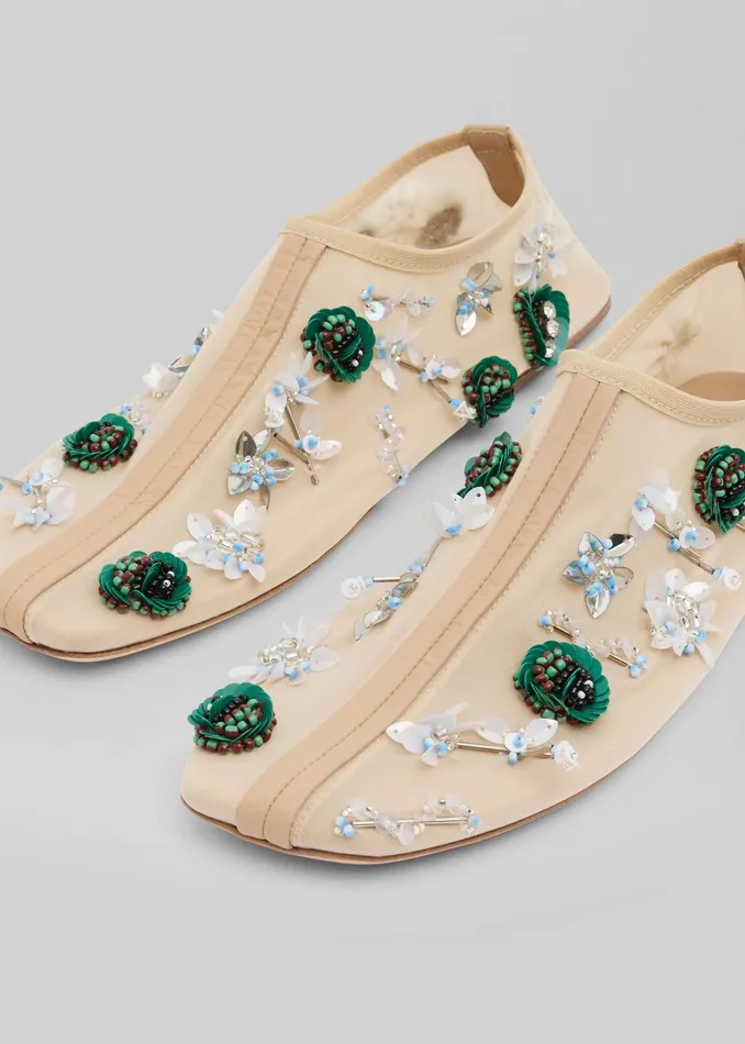 The Frankie Shop Christopher Esber Embla Beaded Mesh Flat 8211 EcruMulti 8211 Women
