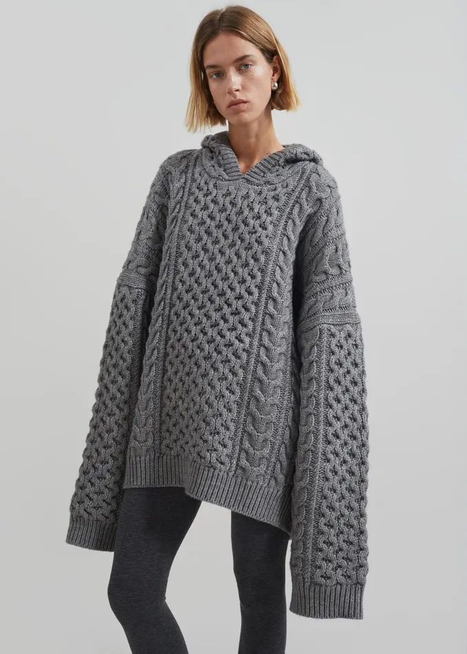The Frankie Shop Knitwear Adare Braided Knit Hoodie 8211 Grey 8211 Women