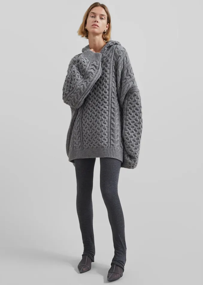 The Frankie Shop Knitwear Adare Braided Knit Hoodie 8211 Grey 8211 Women