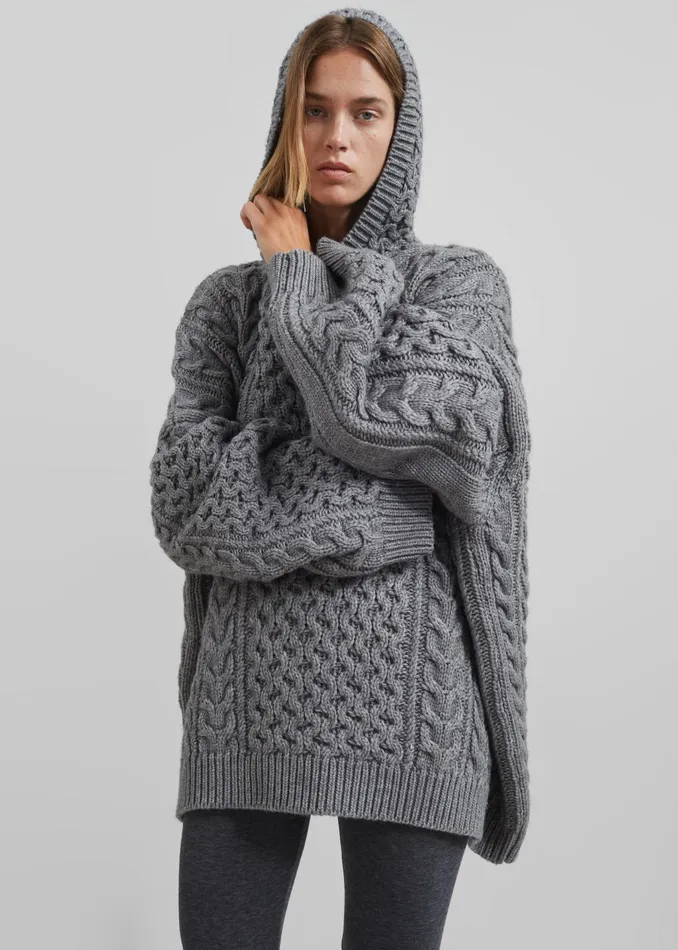 The Frankie Shop Knitwear Adare Braided Knit Hoodie 8211 Grey 8211 Women