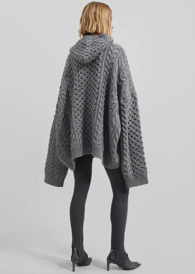 The Frankie Shop Knitwear Adare Braided Knit Hoodie 8211 Grey 8211 Women