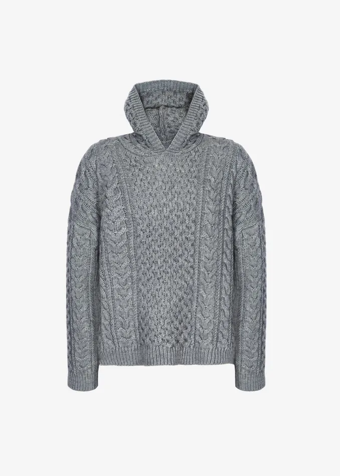 The Frankie Shop Knitwear Adare Braided Knit Hoodie 8211 Grey 8211 Women