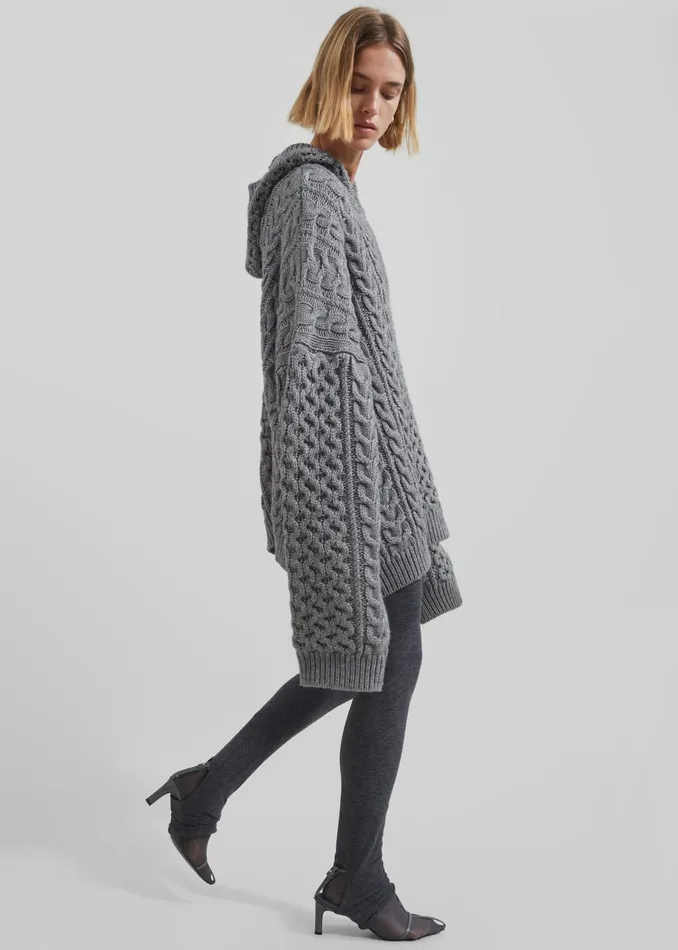 The Frankie Shop Knitwear Adare Braided Knit Hoodie 8211 Grey 8211 Women