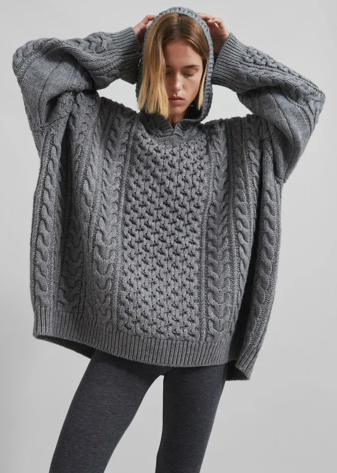 The Frankie Shop Knitwear Adare Braided Knit Hoodie 8211 Grey 8211 Women