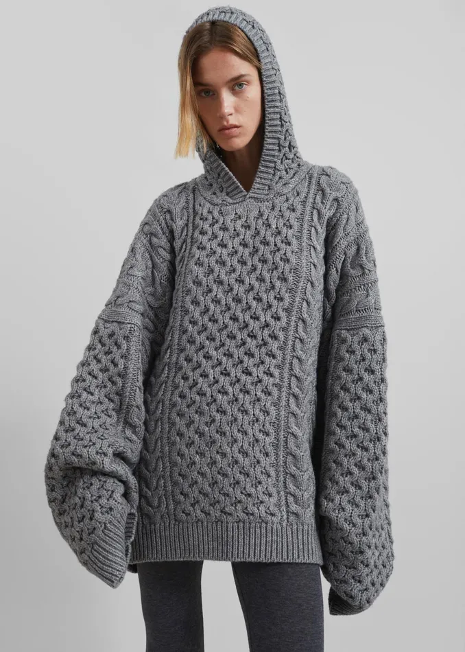 The Frankie Shop Knitwear Adare Braided Knit Hoodie 8211 Grey 8211 Women