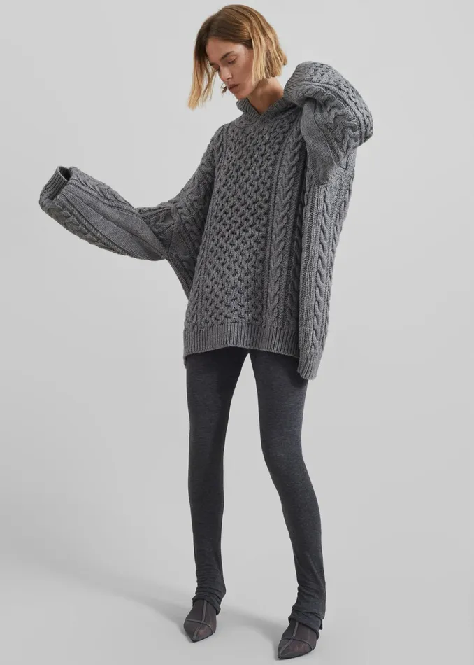 The Frankie Shop Knitwear Adare Braided Knit Hoodie 8211 Grey 8211 Women