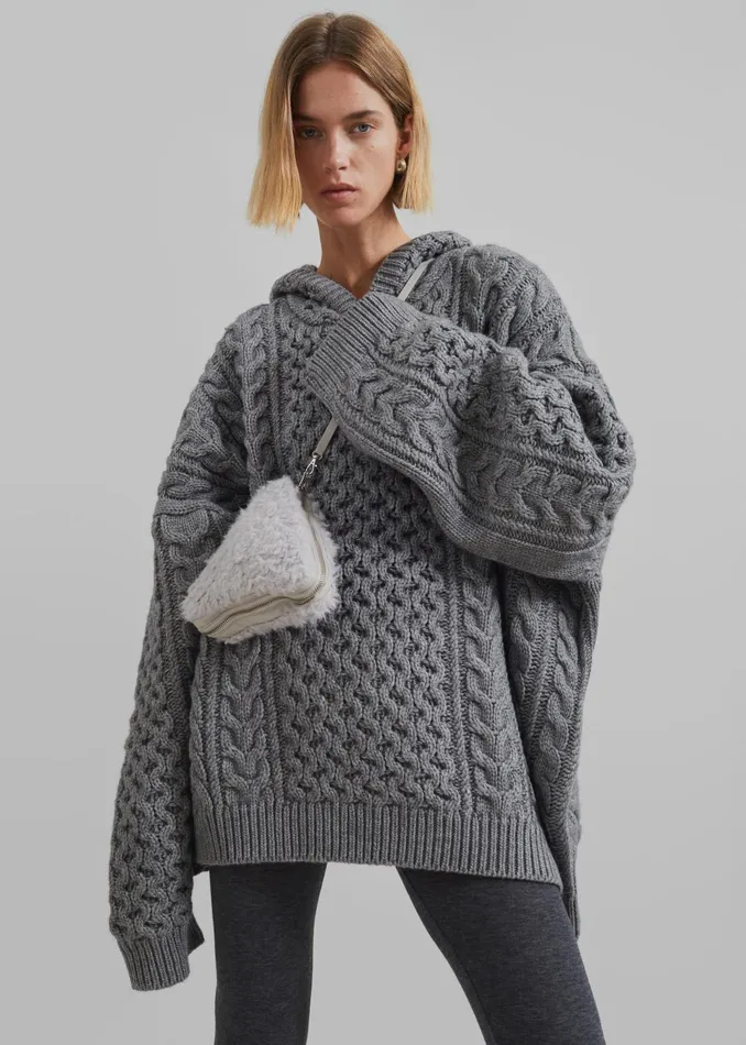 The Frankie Shop Knitwear Adare Braided Knit Hoodie 8211 Grey 8211 Women
