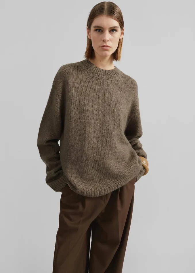 The Frankie Shop Knitwear Eidra Crewneck Sweater 8211 Taupe 8211 Women