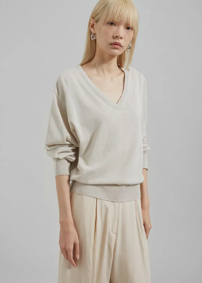 The Frankie Shop Knitwear Eliora V Neck Sweater 8211 Beige 8211 Women